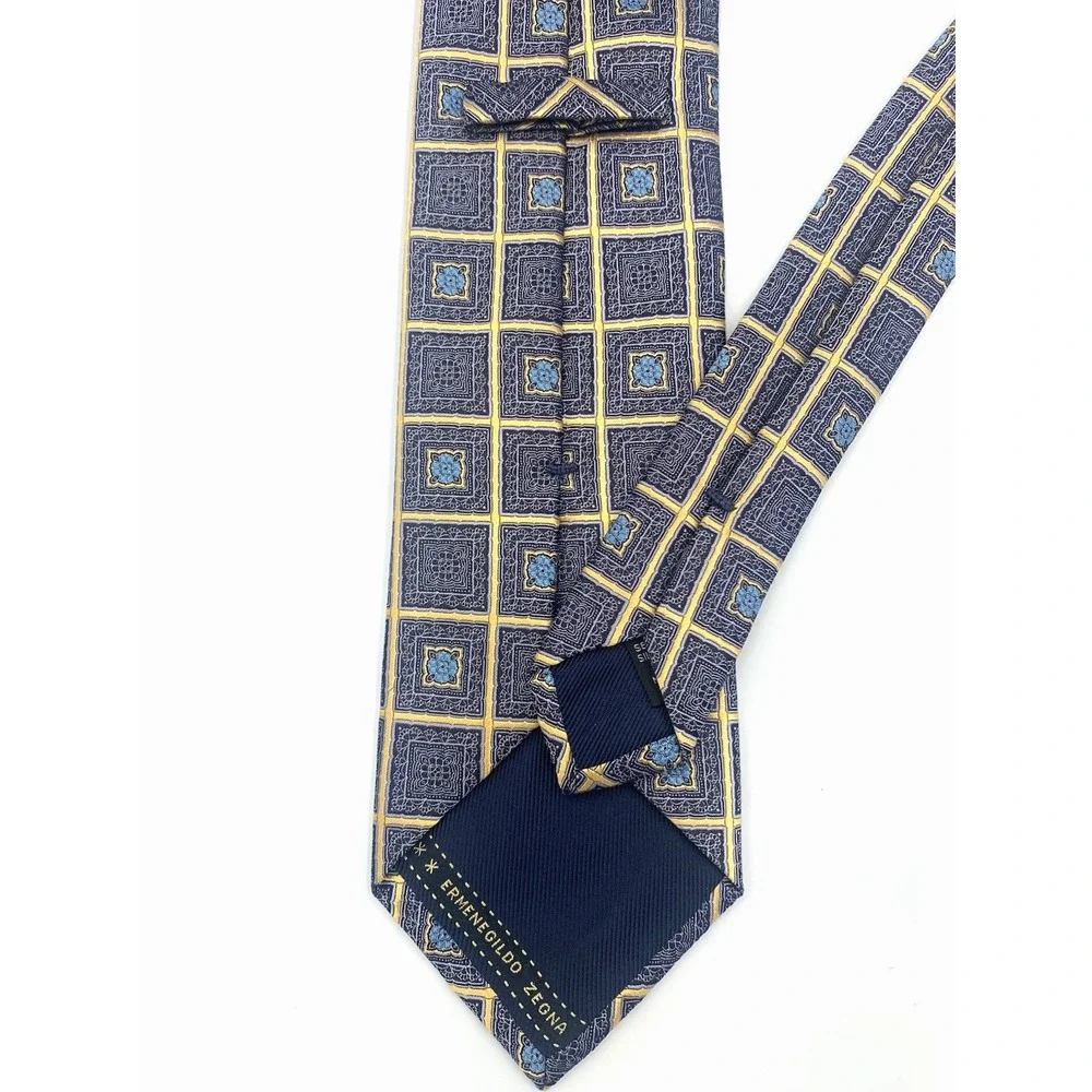 Ermenegildo Zegna Men's Neck Tie Blue Geometric‎ Made in Italy